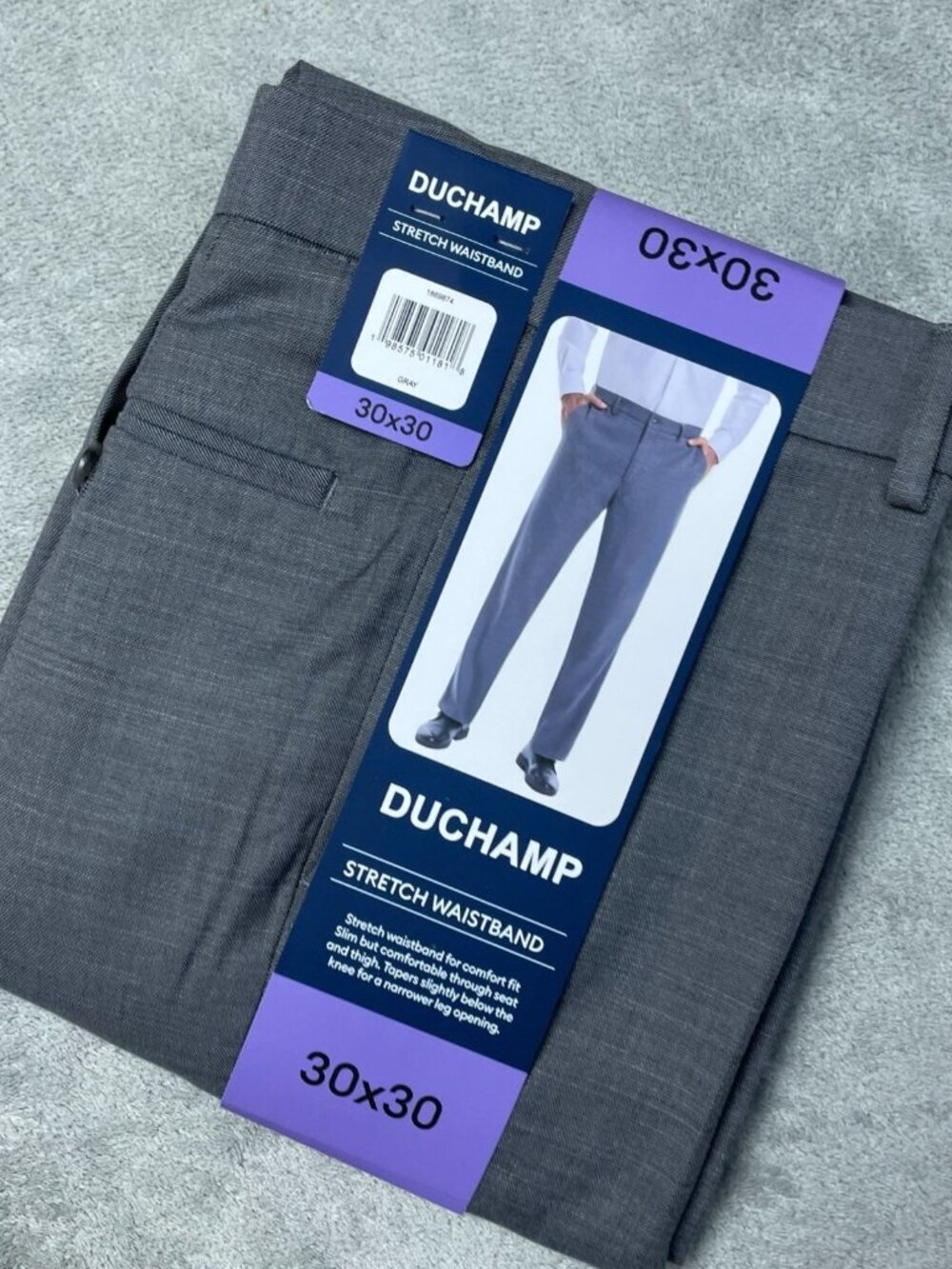 Duchamp Men's 30x30 Slim Fit Stretch Waistband Dress Pants Gray Polyester F1022